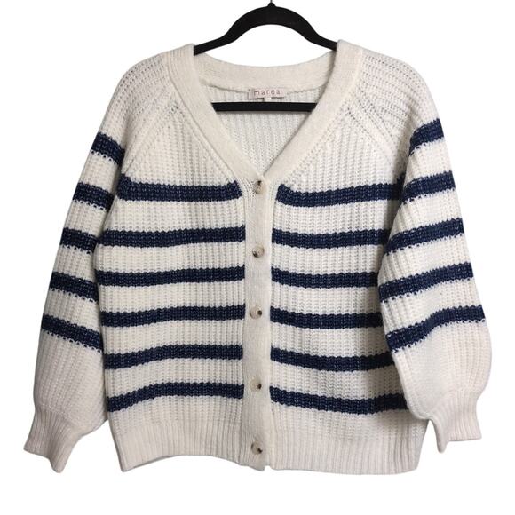 Marea Blue and White Striped V-Neck Cardigan Size S - Picture 1 of 9